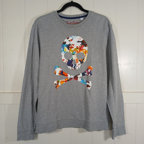 Robert Graham Other - Robert Graham Sweatshirt Mens Medium Grey Paint Splatter Skull Graphic Pullover